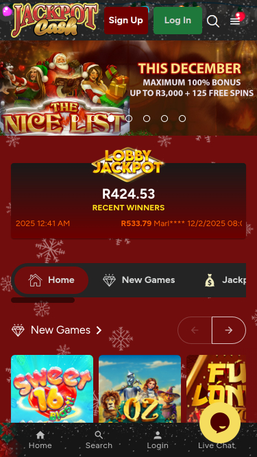 Page d'accueil mobile de Jackpot Cash Casino