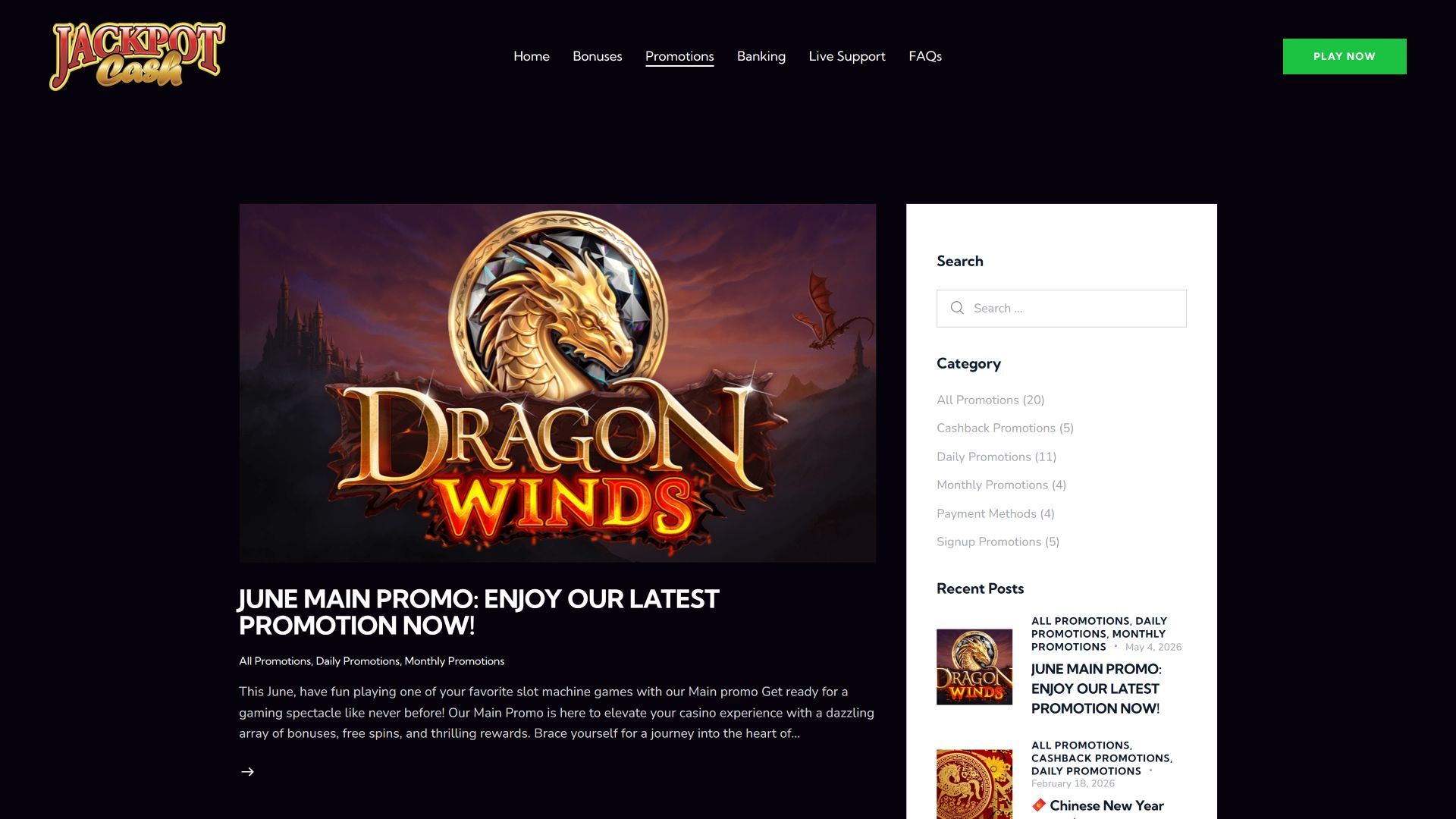 Promotions sur ordinateur de Jackpot Cash Casino