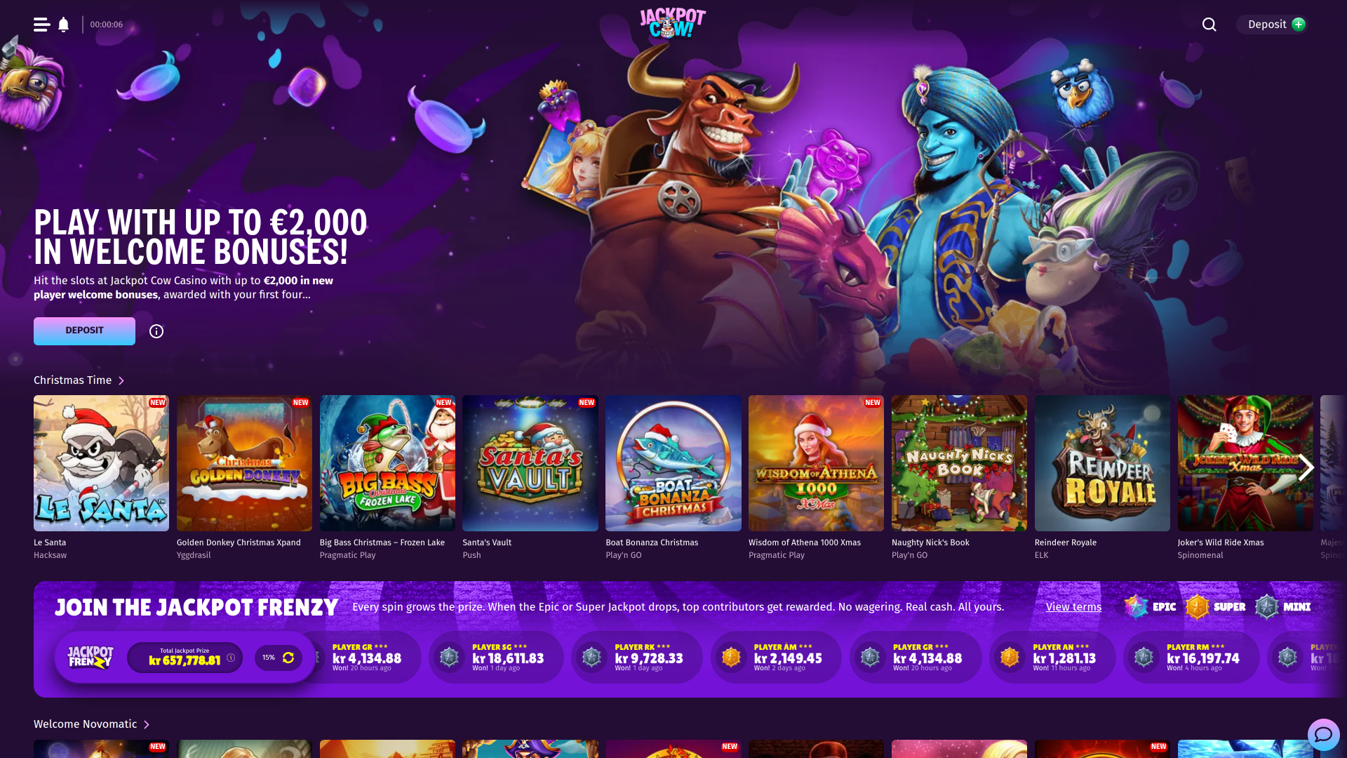 Jackpot Cow Casino Homepage Desktop