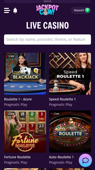 Jackpot Cow Casino Live-Dealer Mobil