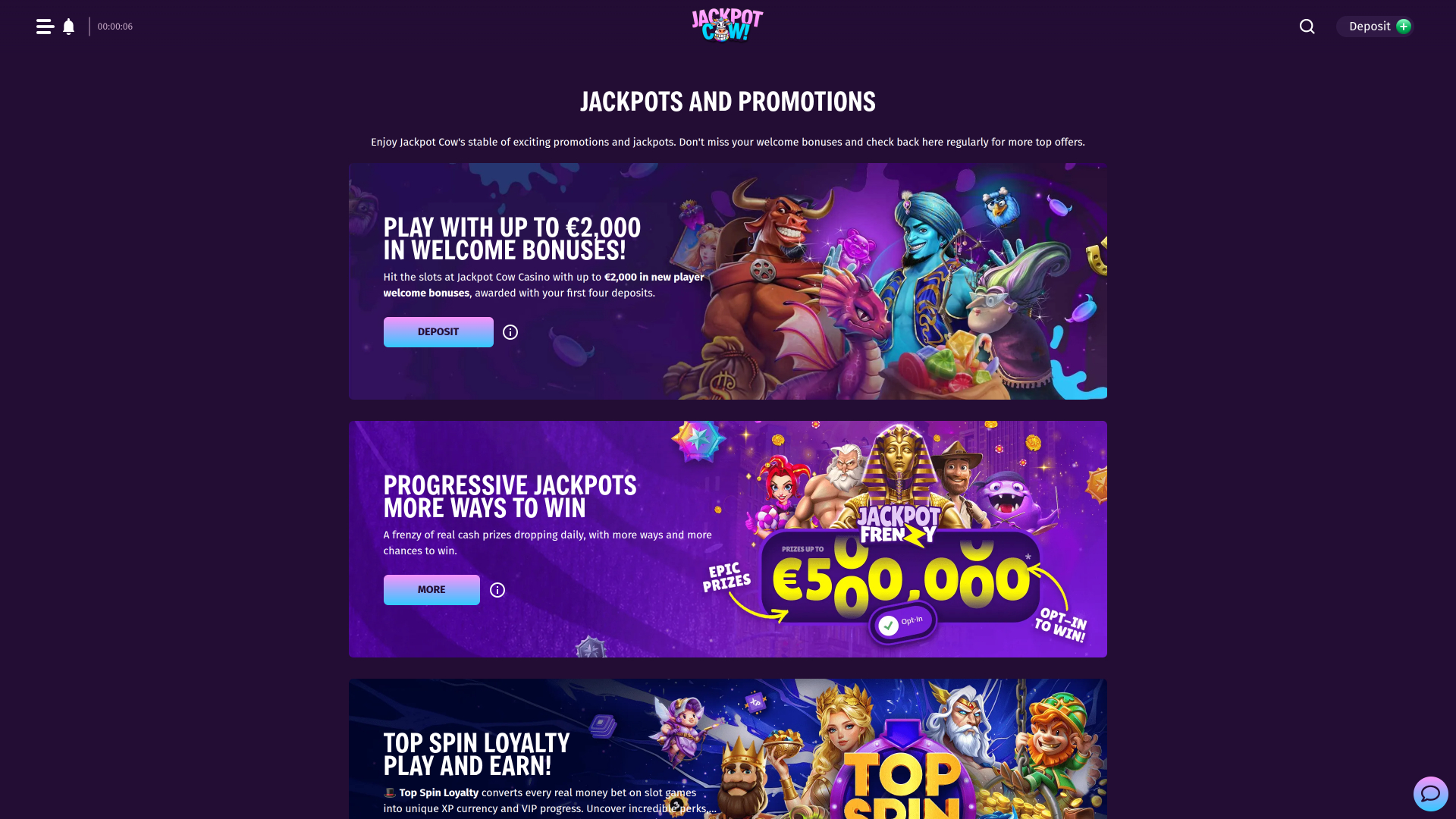 Jackpot Cow Casino-Aktionen Desktop