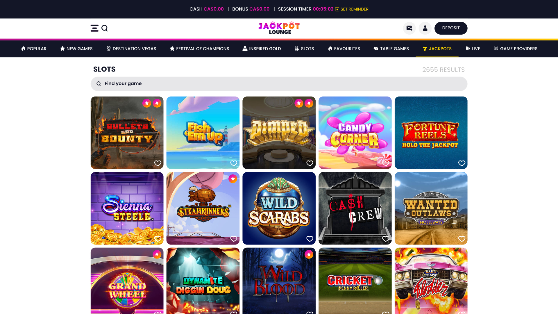 Jeux de casino Jackpot Lounge sur ordinateur