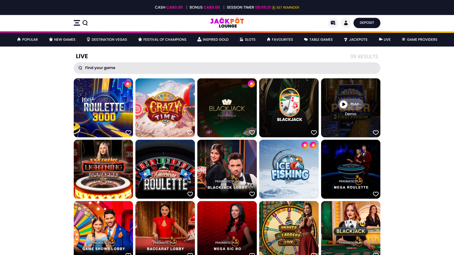 Jackpot Lounge Casino avec croupier en direct sur ordinateur