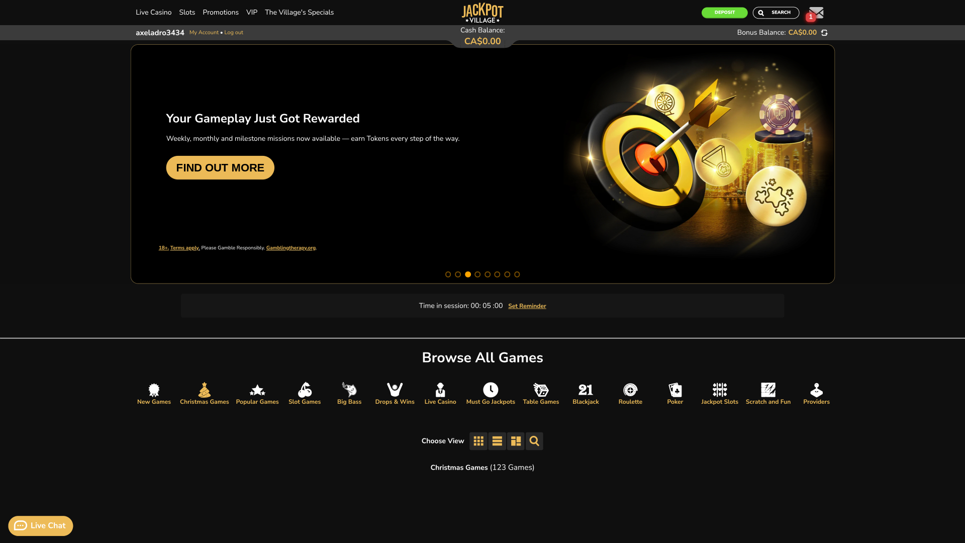 Jackpot Village Casino Homepage Desktop