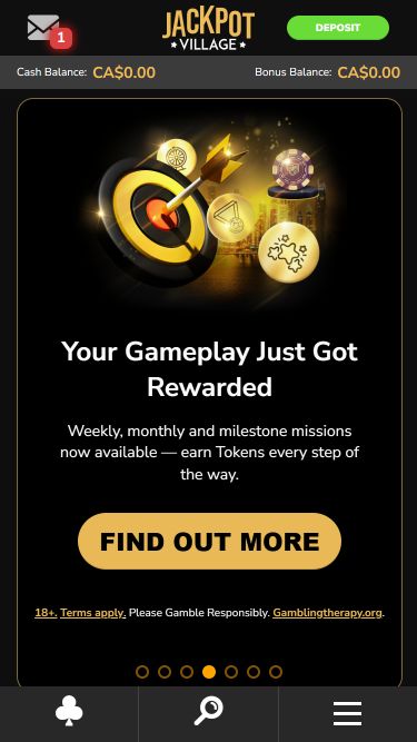 Página de inicio móvil del casino Jackpot Village