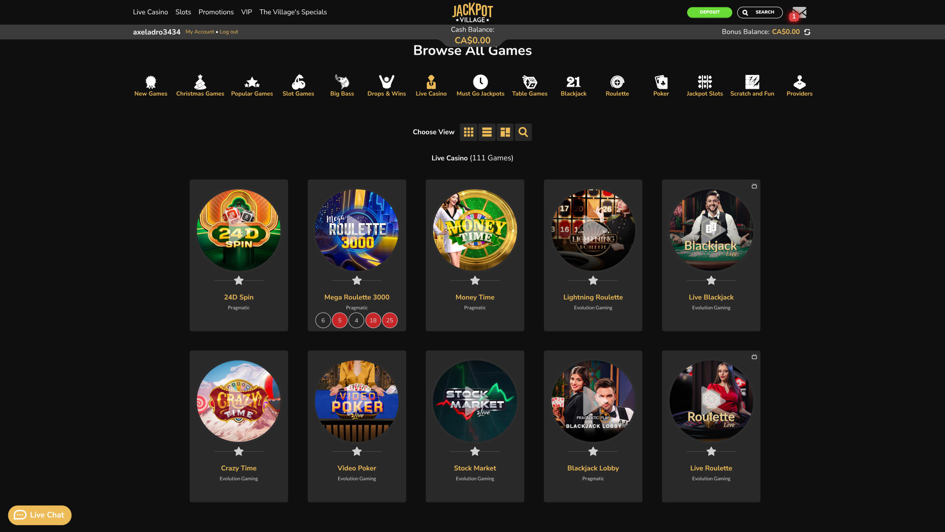 Jackpot Village Casino Live-Dealer-Desktop