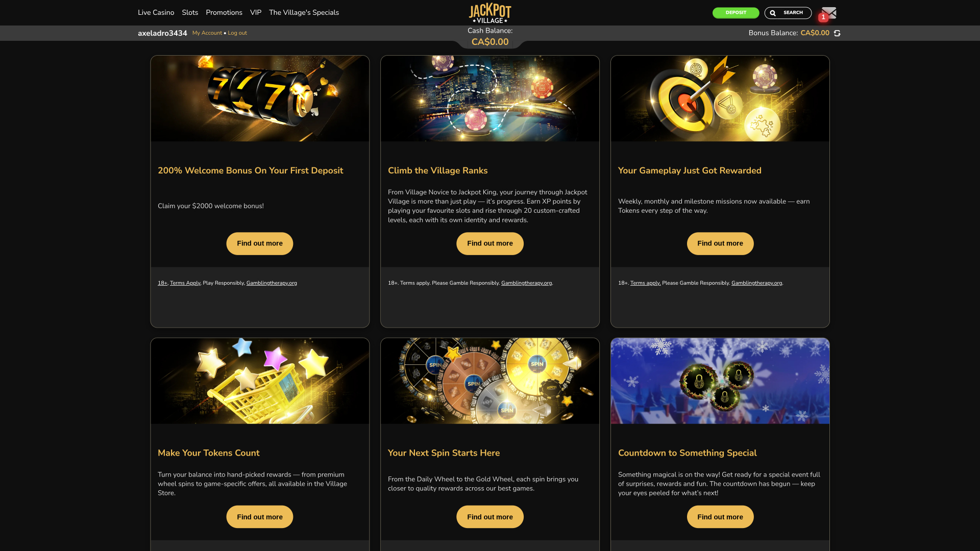 Jackpot Village Casino-Aktionen Desktop