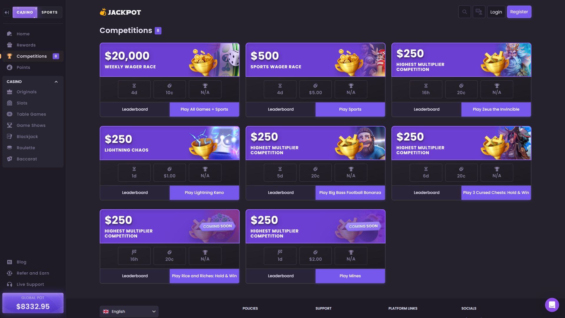 Compétitions sur ordinateur de casino Jackpot.bet