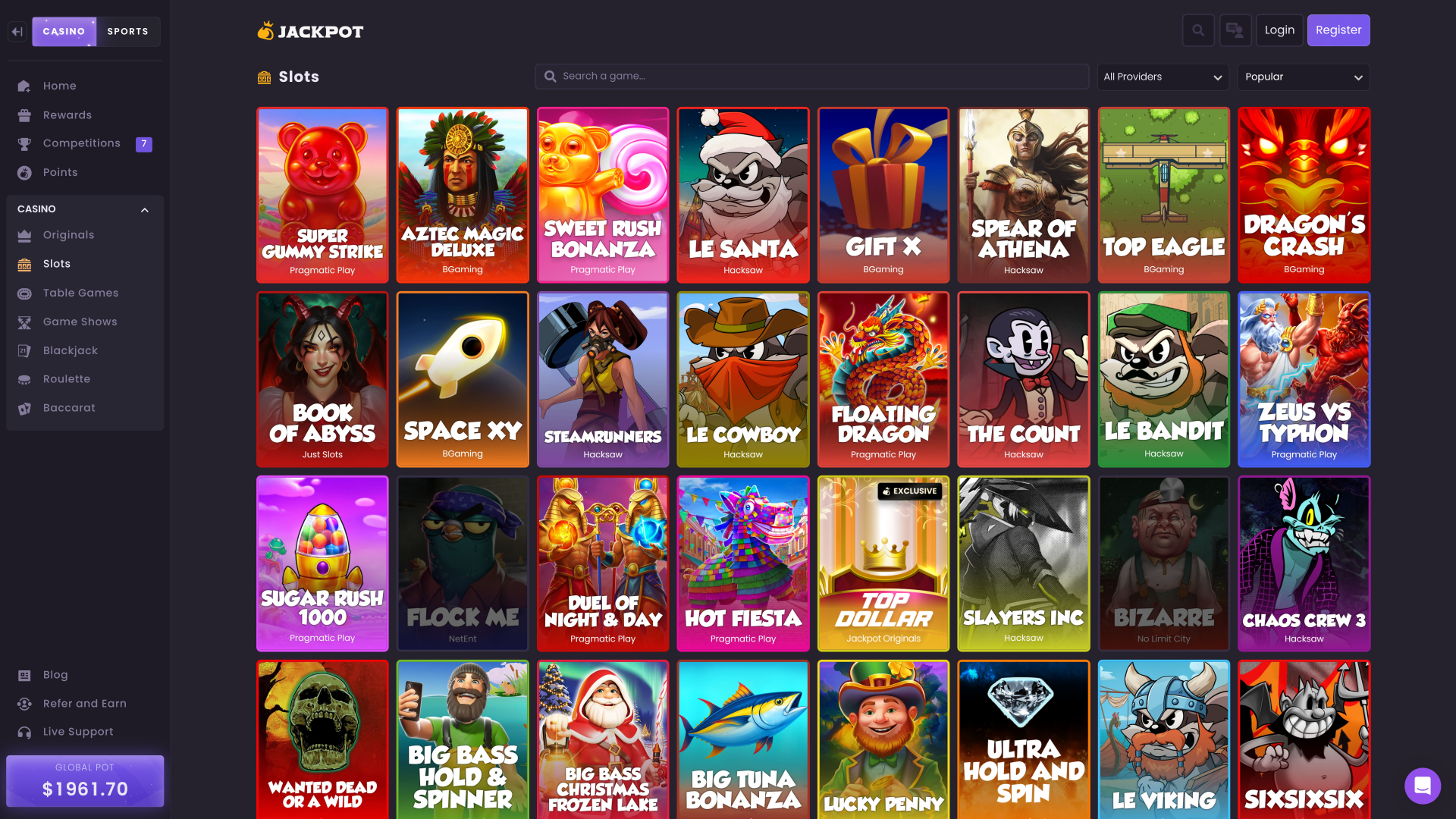 Jackpot.bet Casino-Spiele für Desktop