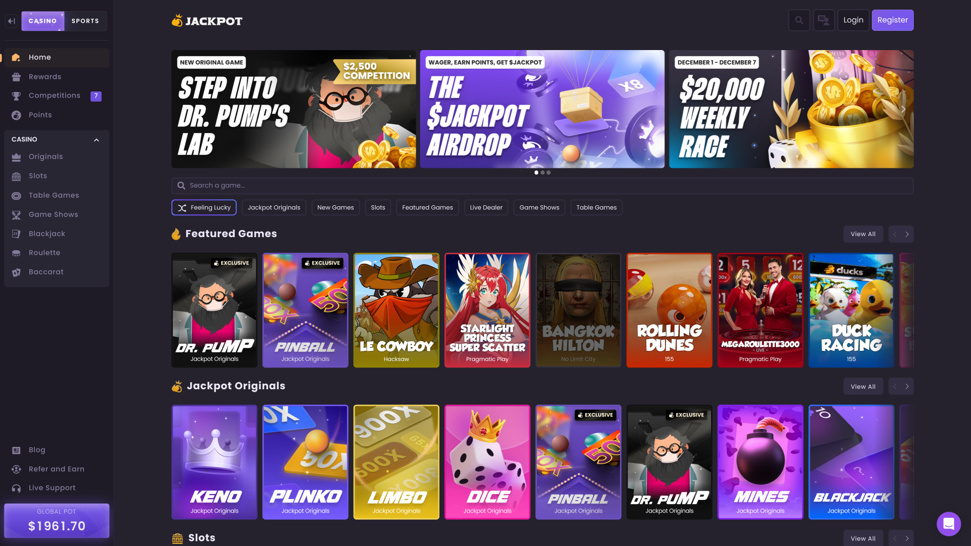 Jackpot.bet Casino Homepage Desktop