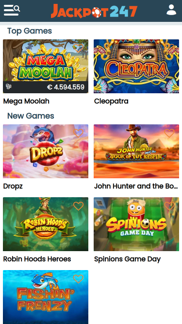 Jeux de casino Jackpot247 sur mobile