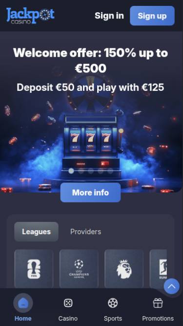 Captura de pantalla de la página principal móvil de Jackpot Casino