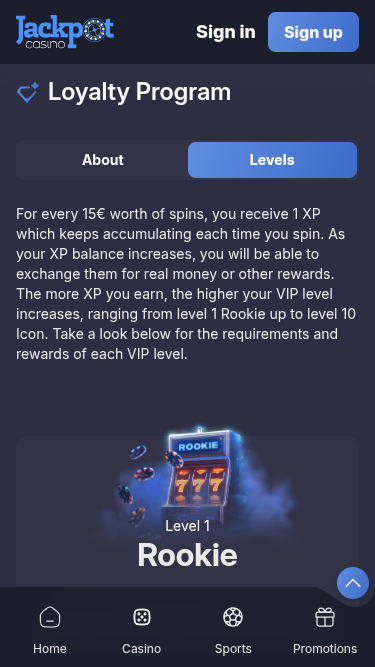 Programa VIP Móvil de JackpotCasino