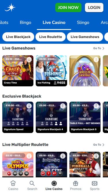 Croupier en direct mobile de Jackpotjoy Casino