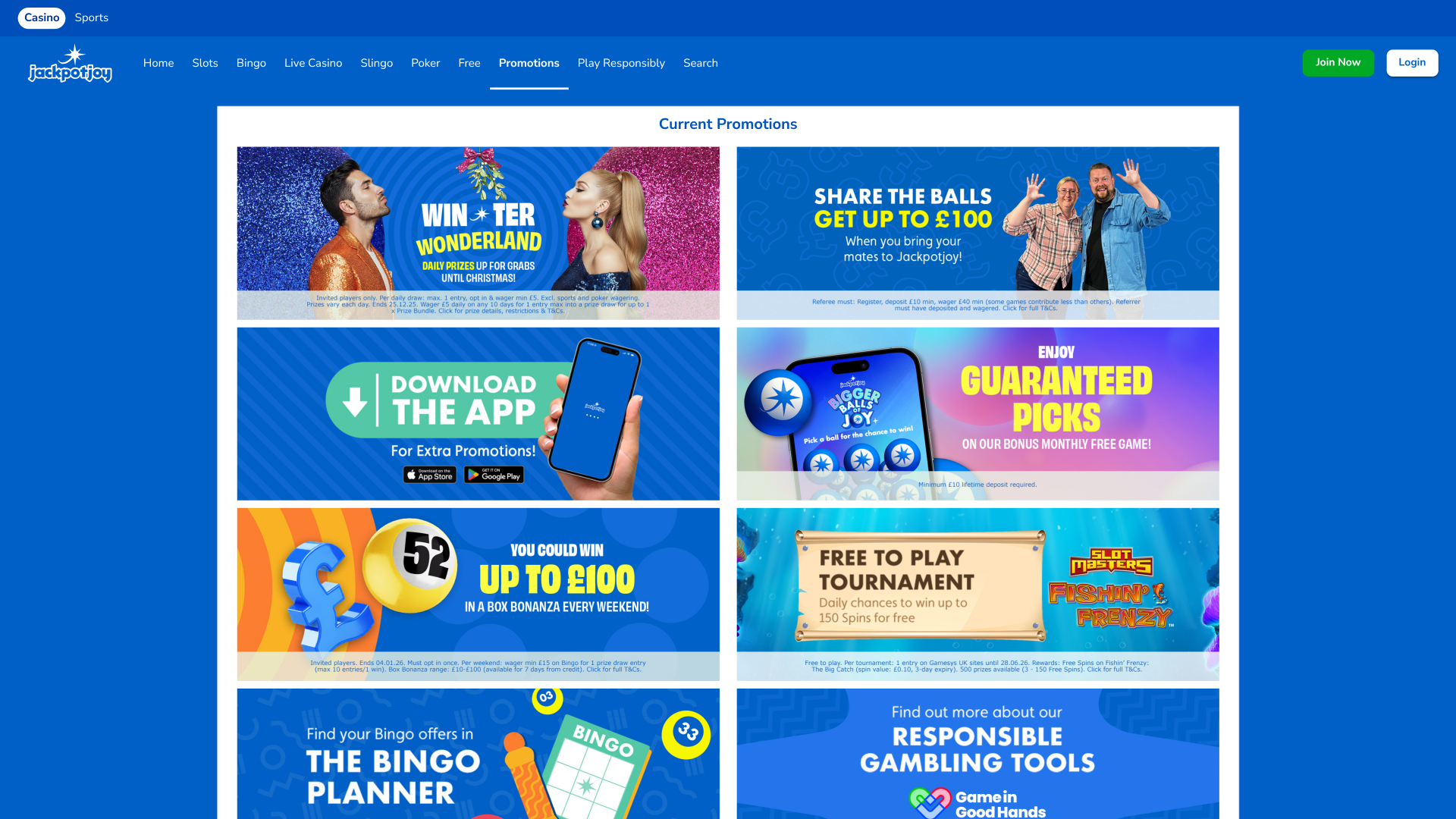 Promotions du casino Jackpotjoy version ordinateur