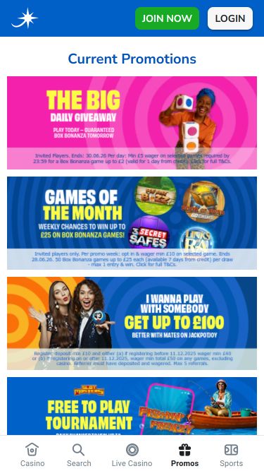 Promotions mobiles du casino Jackpotjoy