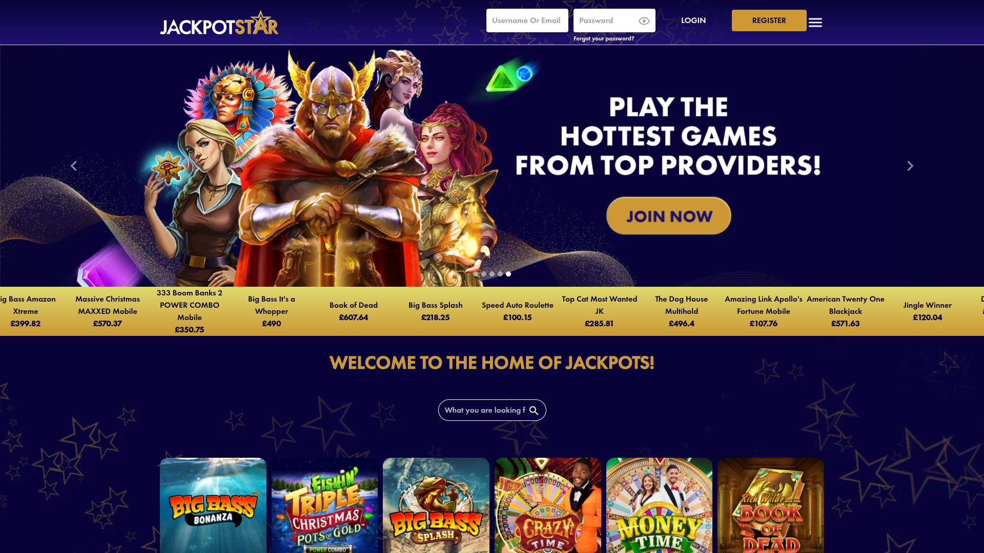 Jackpotstar Homepage Desktop