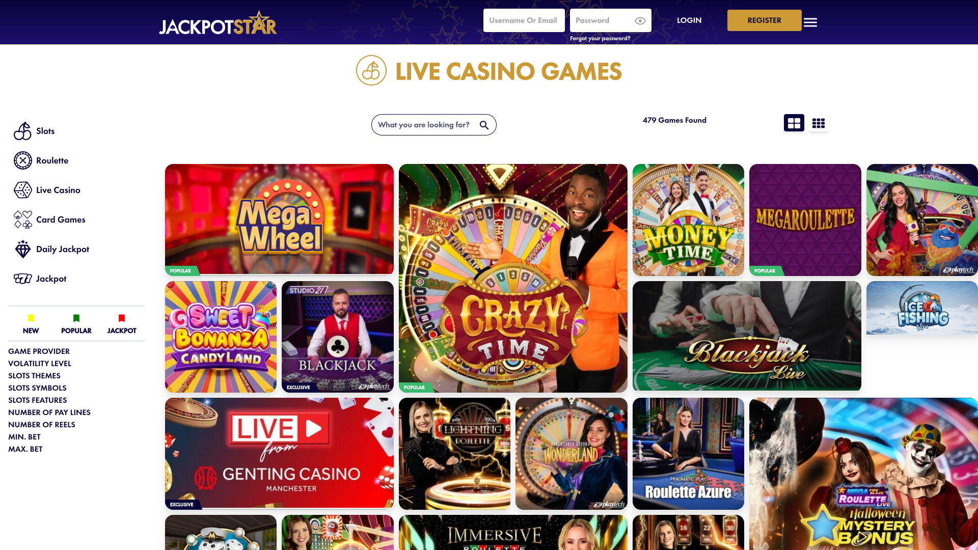 Jackpotstar Live Dealer Desktop