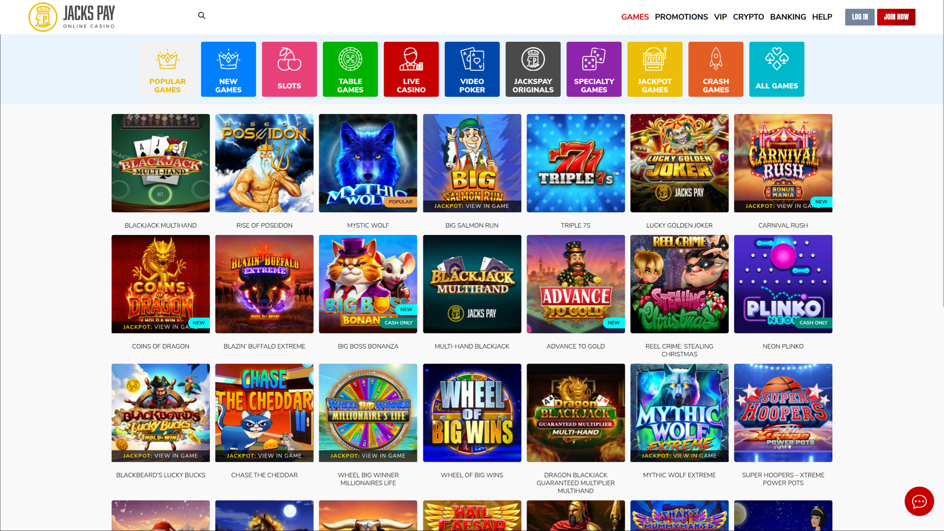 Jeux de casino JacksPay sur ordinateur