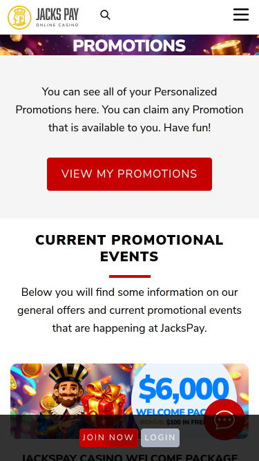 Promotions mobiles du casino JacksPay