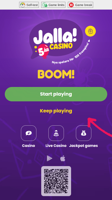 Page d'accueil mobile du casino Jalla