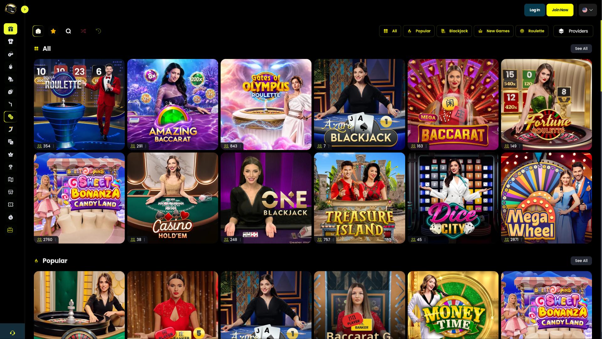 Jasino Casino Live-Dealer-Seite