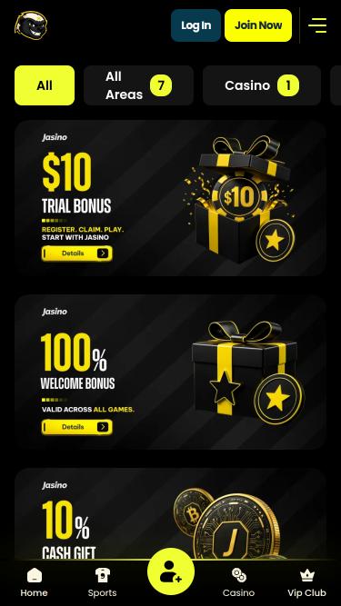 Jasino Casino-Aktionsseite (Mobil)