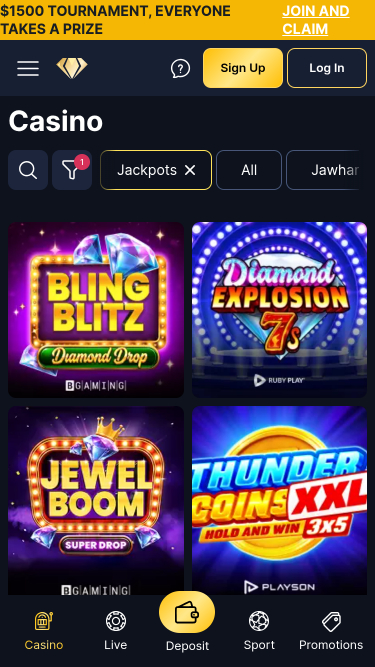 Скриншот мобильного приложения Jackpots Jawhara Casino