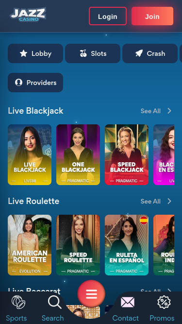 Jazz Casino Live Croupier Mobile