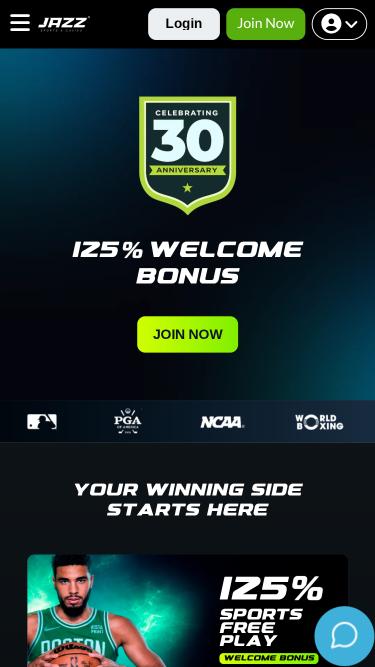 Página de inicio móvil del Jazz Sports Casino