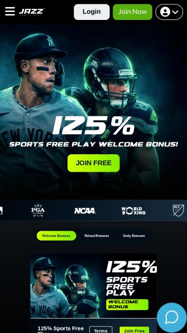 Página móvil de promociones de Jazz Sports Casino