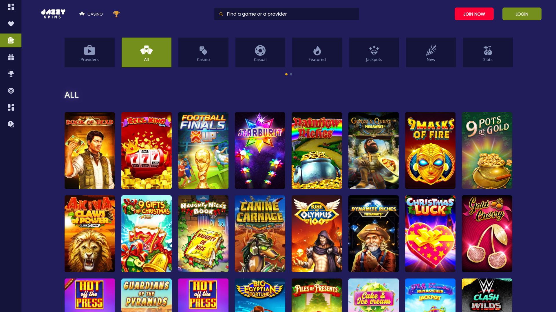 Jazzy Spins Casino Games Desktop