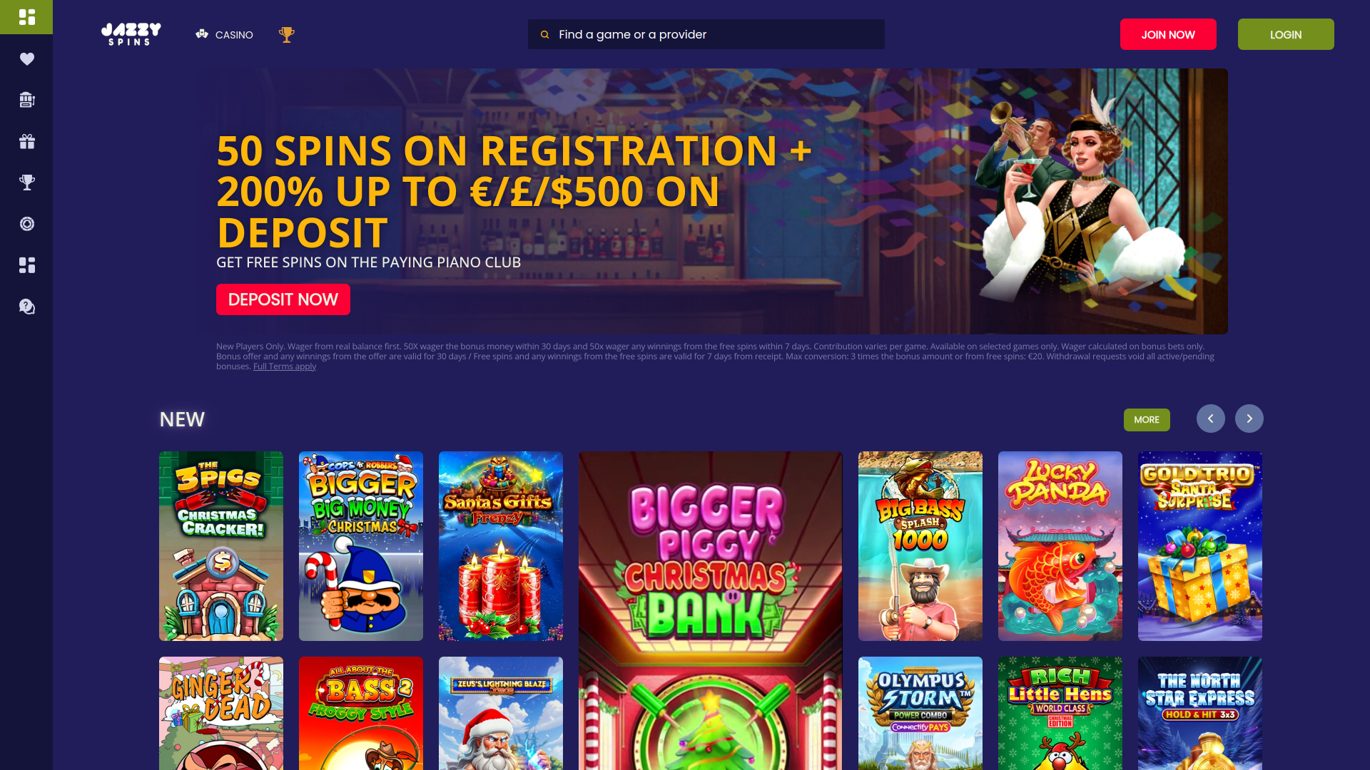 Jazzy Spins Casino Homepage Desktop