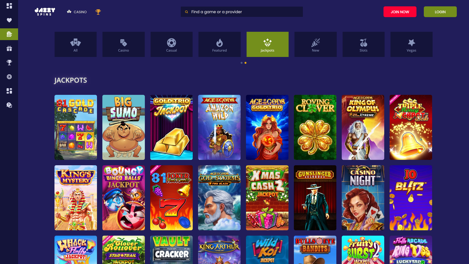 Jazzy Spins Casino Jackpot Desktop