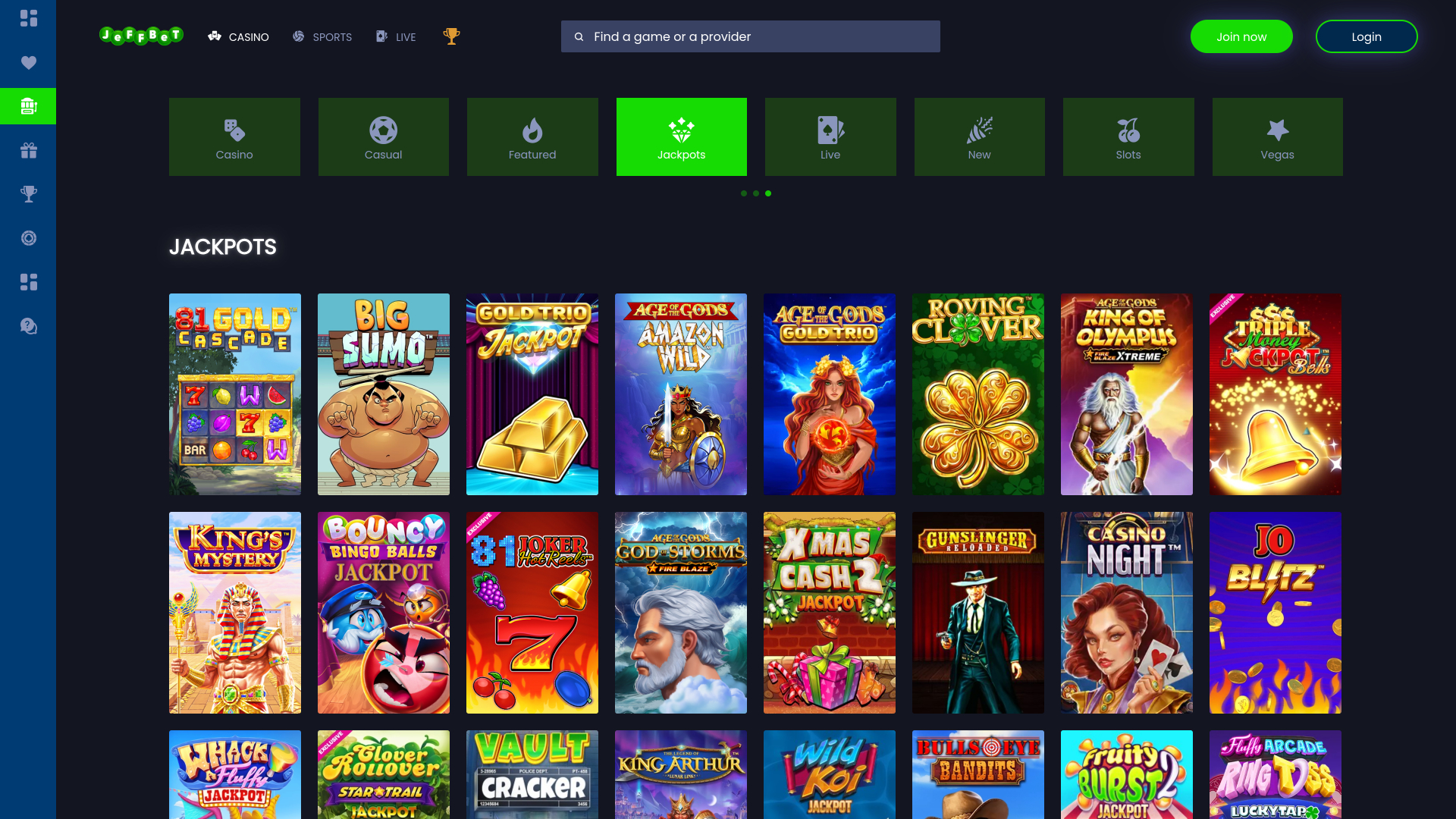 Casino Jeffbet Jackpot para escritorio