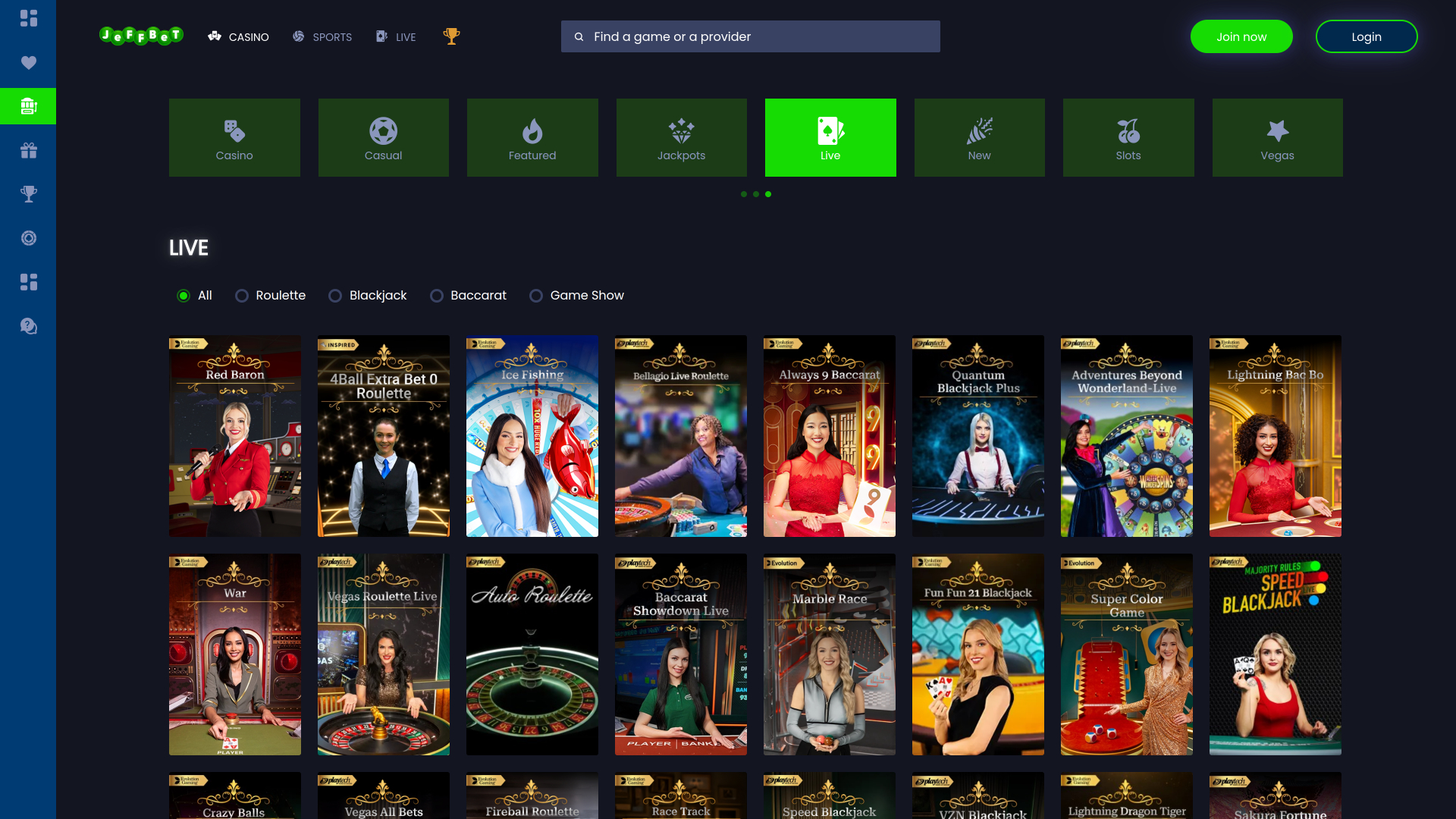 Casino Jeffbet: crupier en vivo de escritorio
