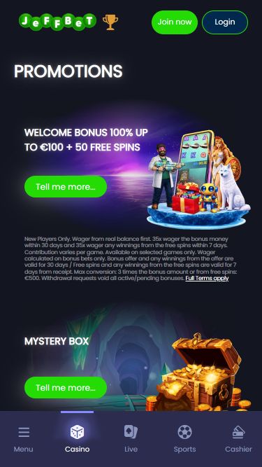 Jeffbet Casino Mobile-Aktionen