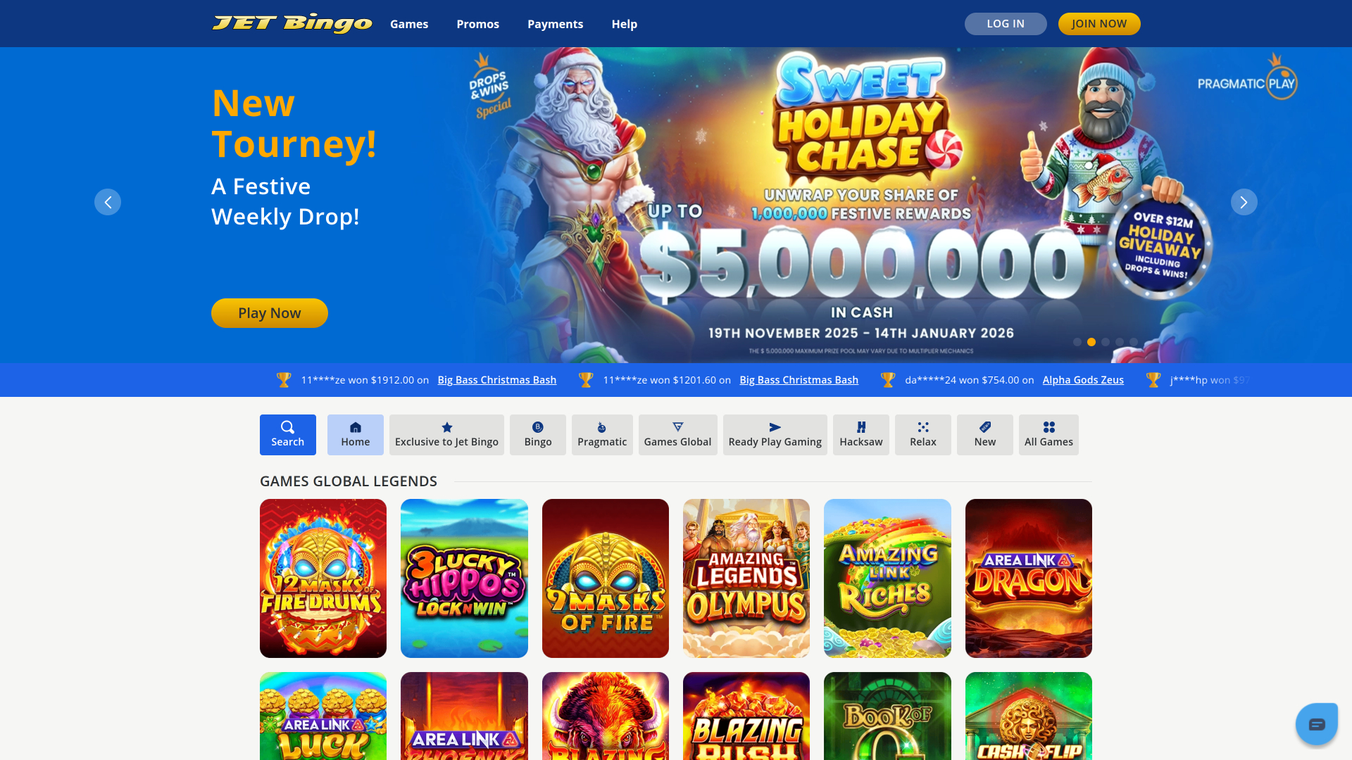 Pagina iniziale di Jet Bingo Desktop