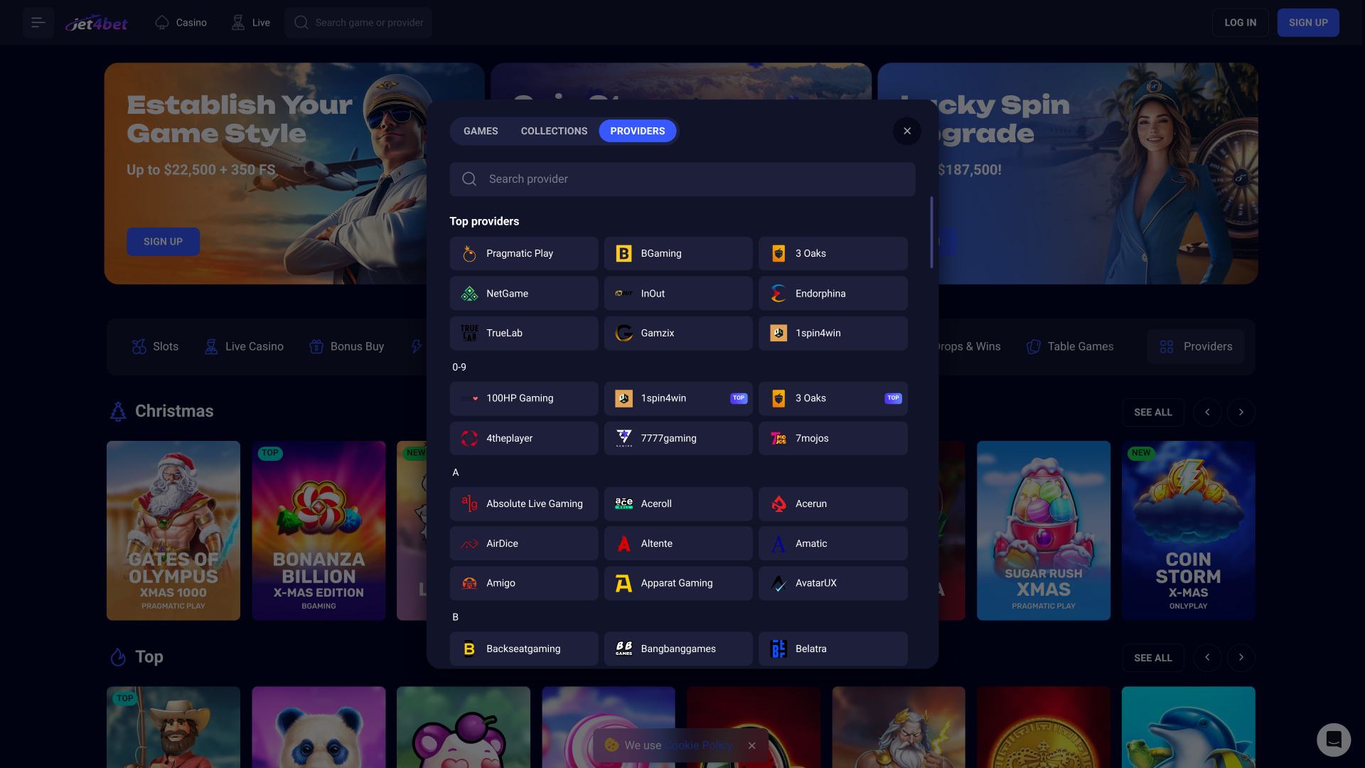 Jet4bet Casino-Spielentwickler Desktop