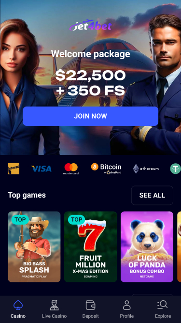 Jet4bet Casino Homepage Mobil