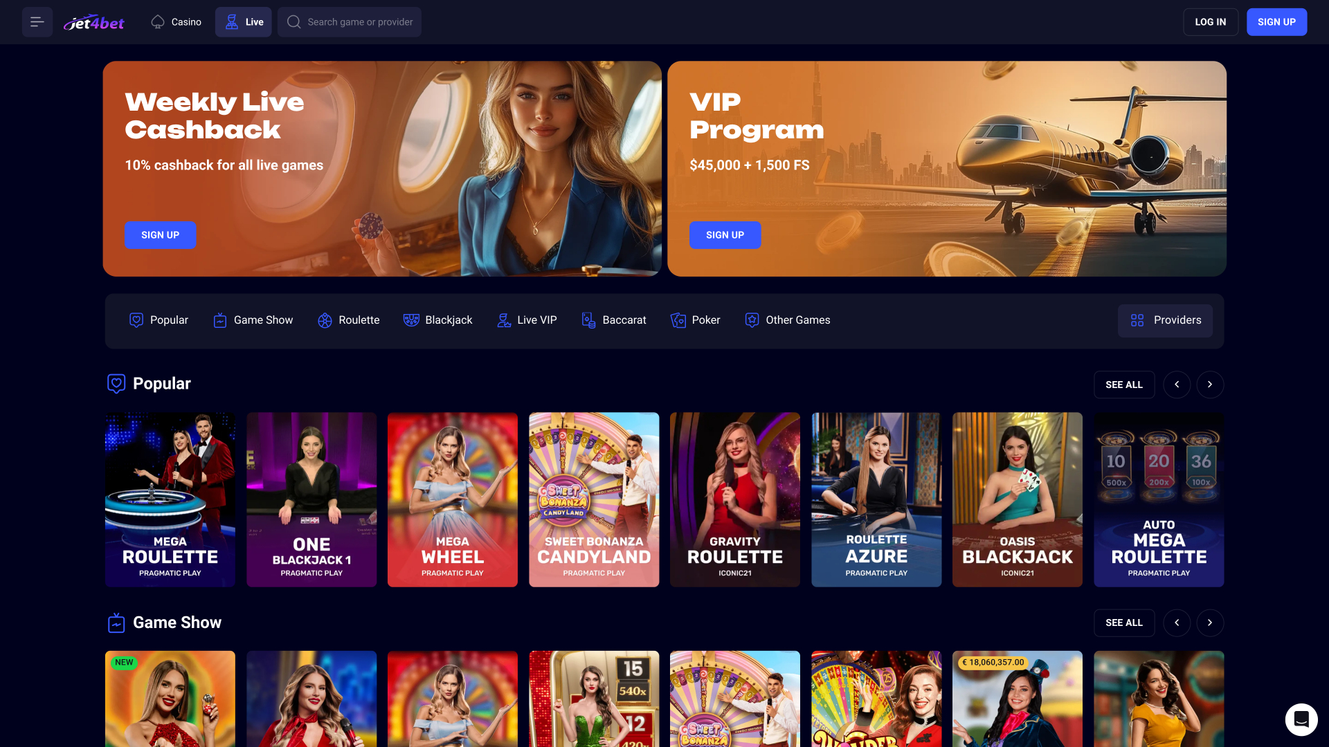 Jet4bet Casino Live-Dealer-Desktop