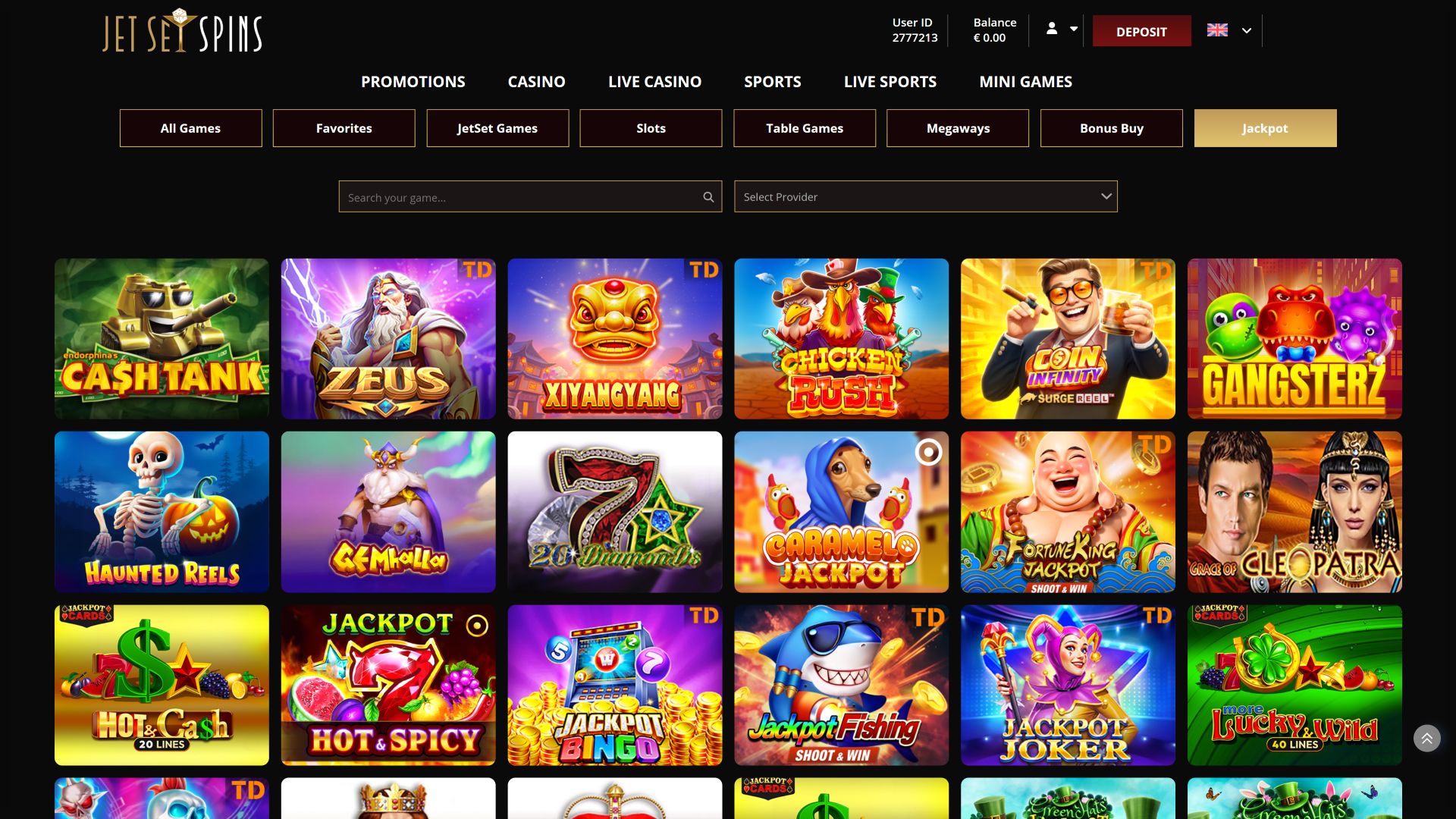 Jackpot de bureau du casino JetSetSpins