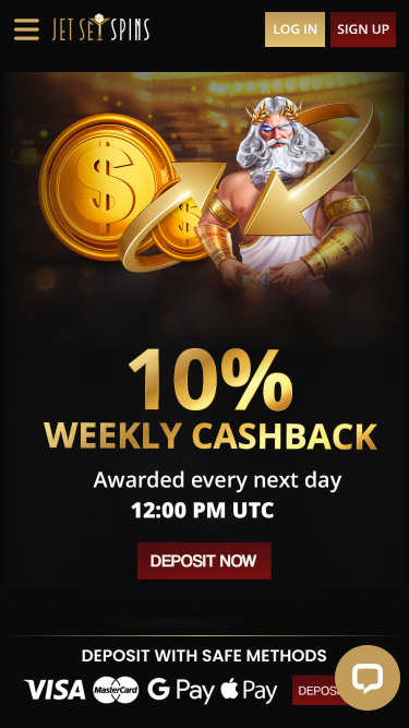 JetSetSpins Casino Mobile Homepage