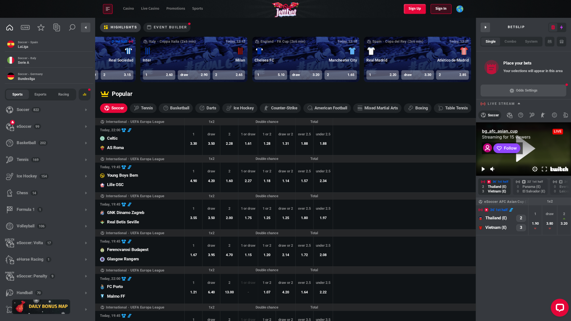 Jettbet Casino Sports Desktop
