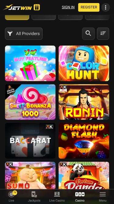 Jeux de casino Jetwin sur mobile