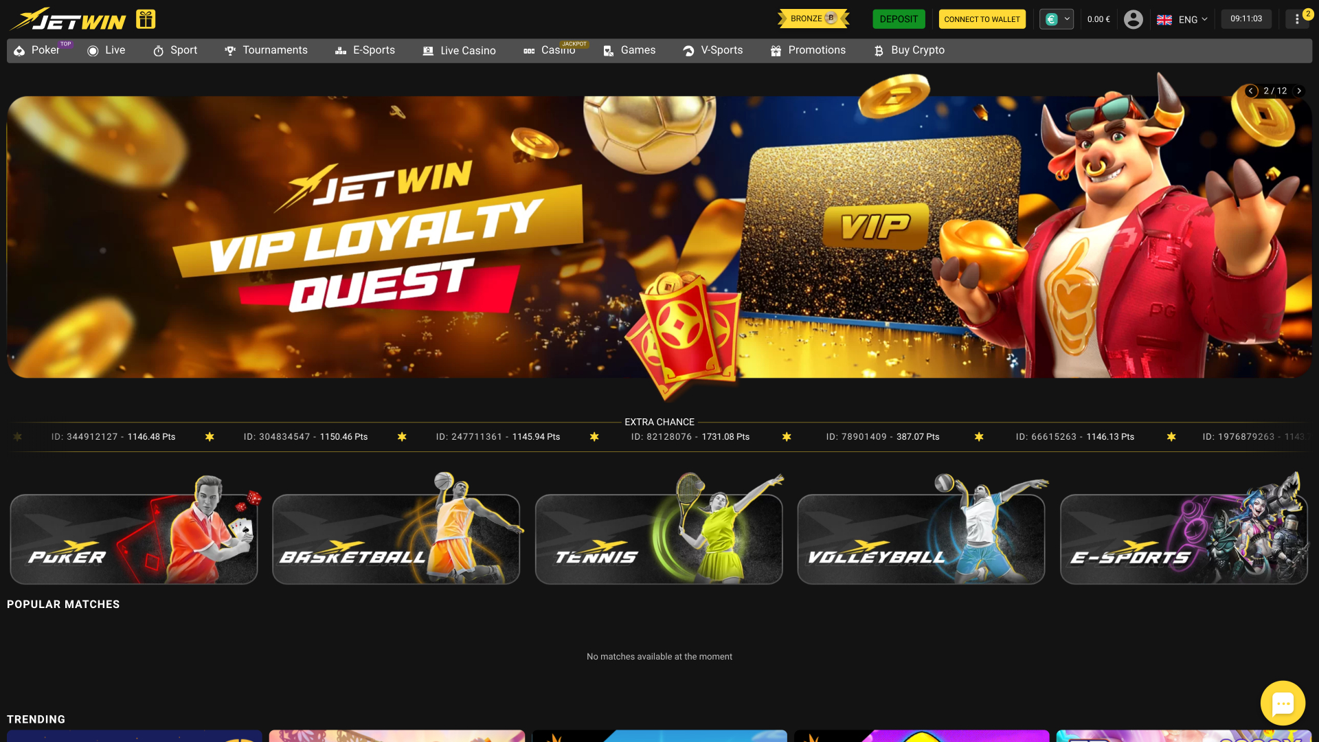 Page d'accueil du casino Jetwin version ordinateur