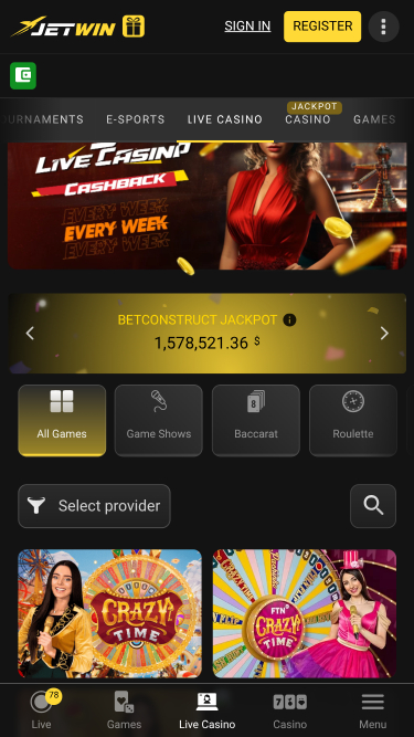 Jetwin Casino Live Croupier Mobile