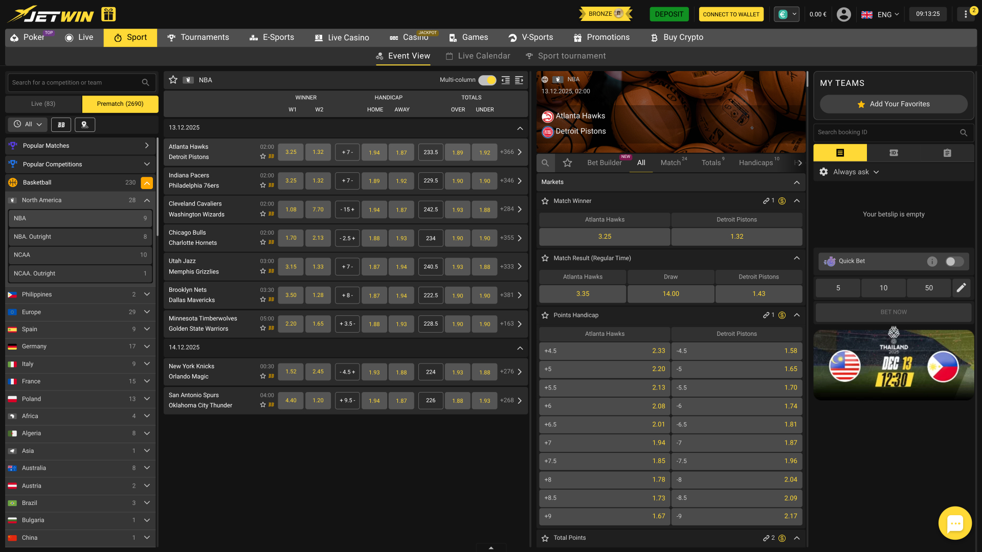 Bureau des sports du casino Jetwin