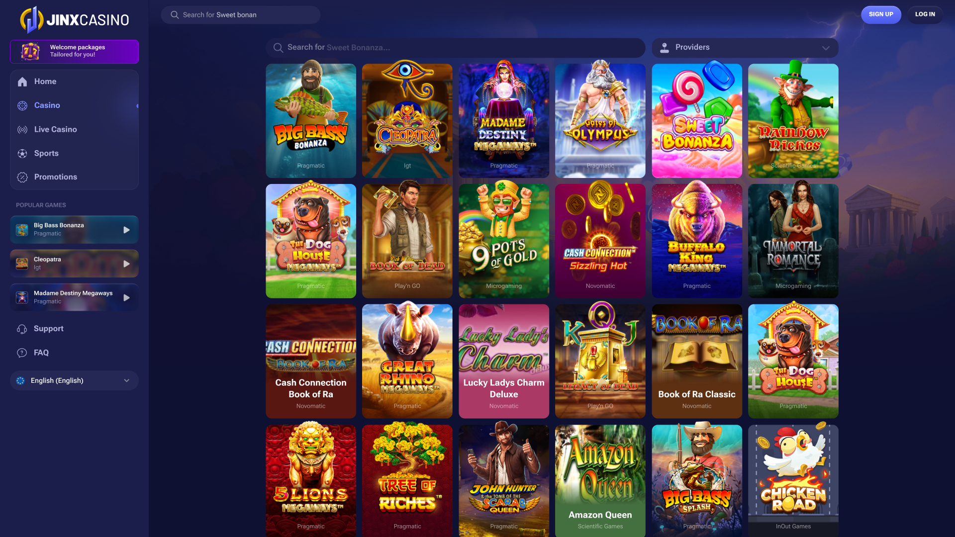 Jeux de casino Jinx sur ordinateur