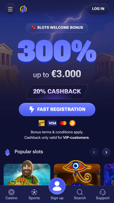 Page d'accueil mobile du casino Jinx